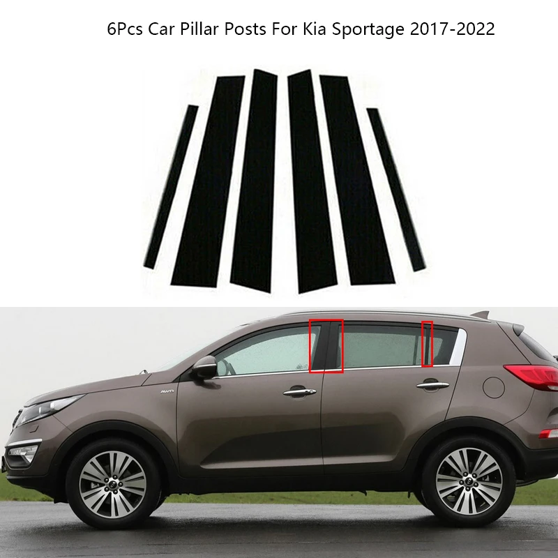 

6 шт./набор, глянцевые черные наклейки на дверь и окно Kia Sportage 2017-2022