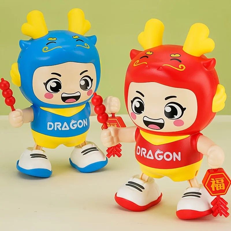 라이트와 음악이 있는 애니메이션 드래곤 장난감, 중국 십이지신 마스코트, 축제 장식, 어린이 파티 소품, 빨강/파랑