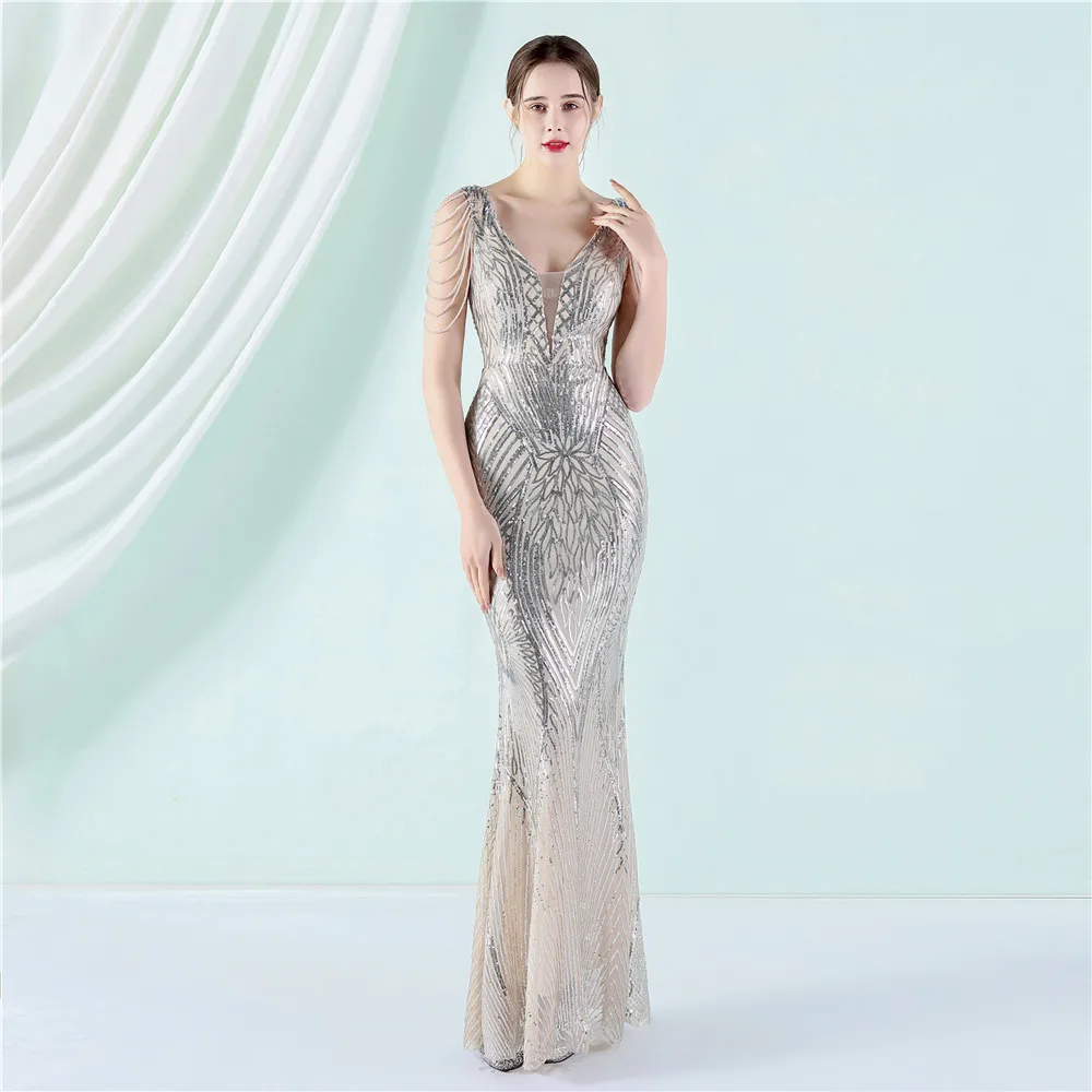 Deep V Sexy Sequined Mermaid Evening Dresses Formal Prom Pageant Wedding Party Robe Re Soirée Femme Robe De Soirée Se Mariage formal gowns for women