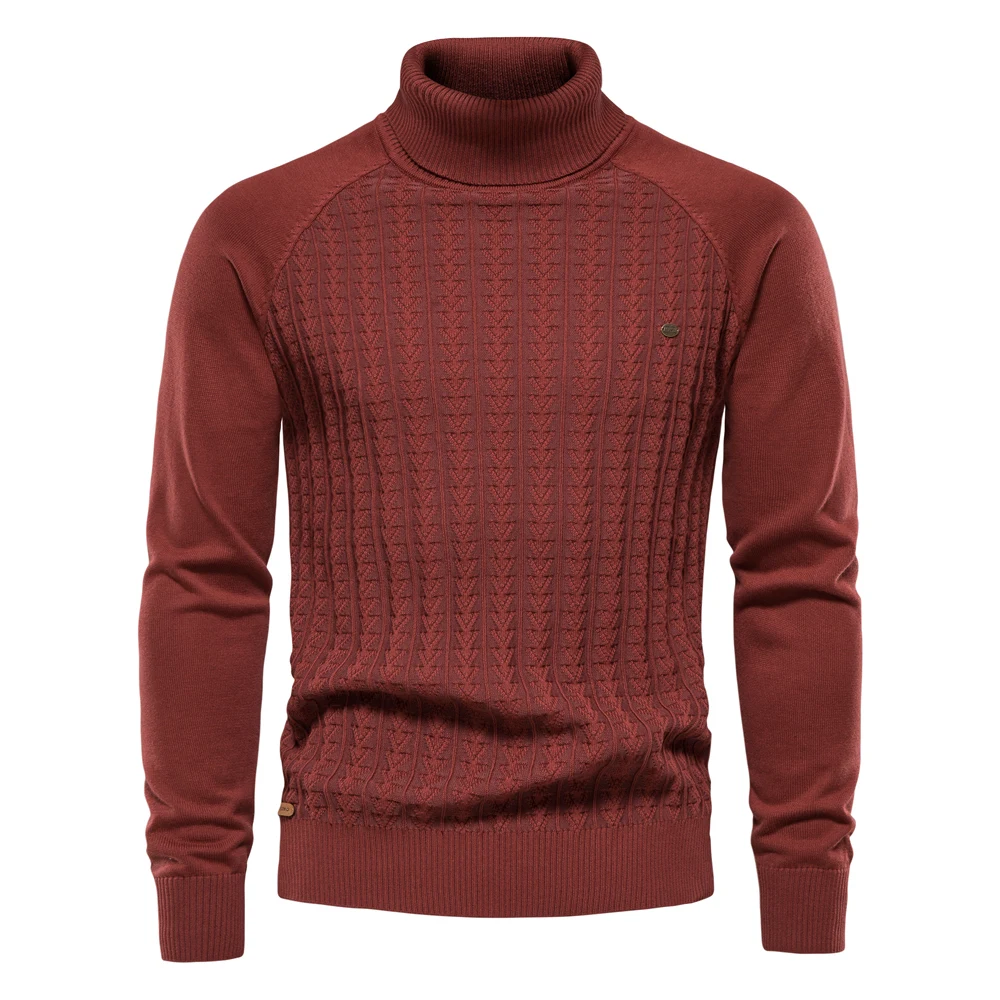 AIOPESON Solid Color Knitted Turtleneck Male Sweater Cotton High