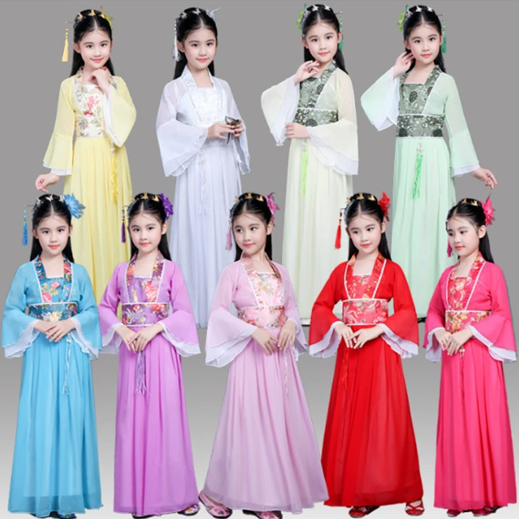 

Chinese Traditional Hanfu Dress Child Clothes Folk Dance Girl Old Chinese Opera Tang Dynasty Han Ming Costume Tangsuit For Kids