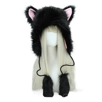 Beanie Caps with Cat Ears and Pom Poms 1