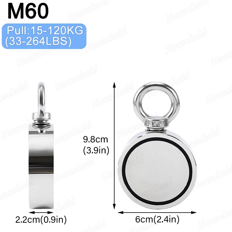 2*300kg D75mm Super Strong Double Side Neodymium Fishing Magnet