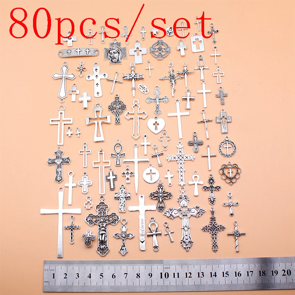 

80pcs/set Cross Charms Jewelry Making Supplies Cute Items Diy