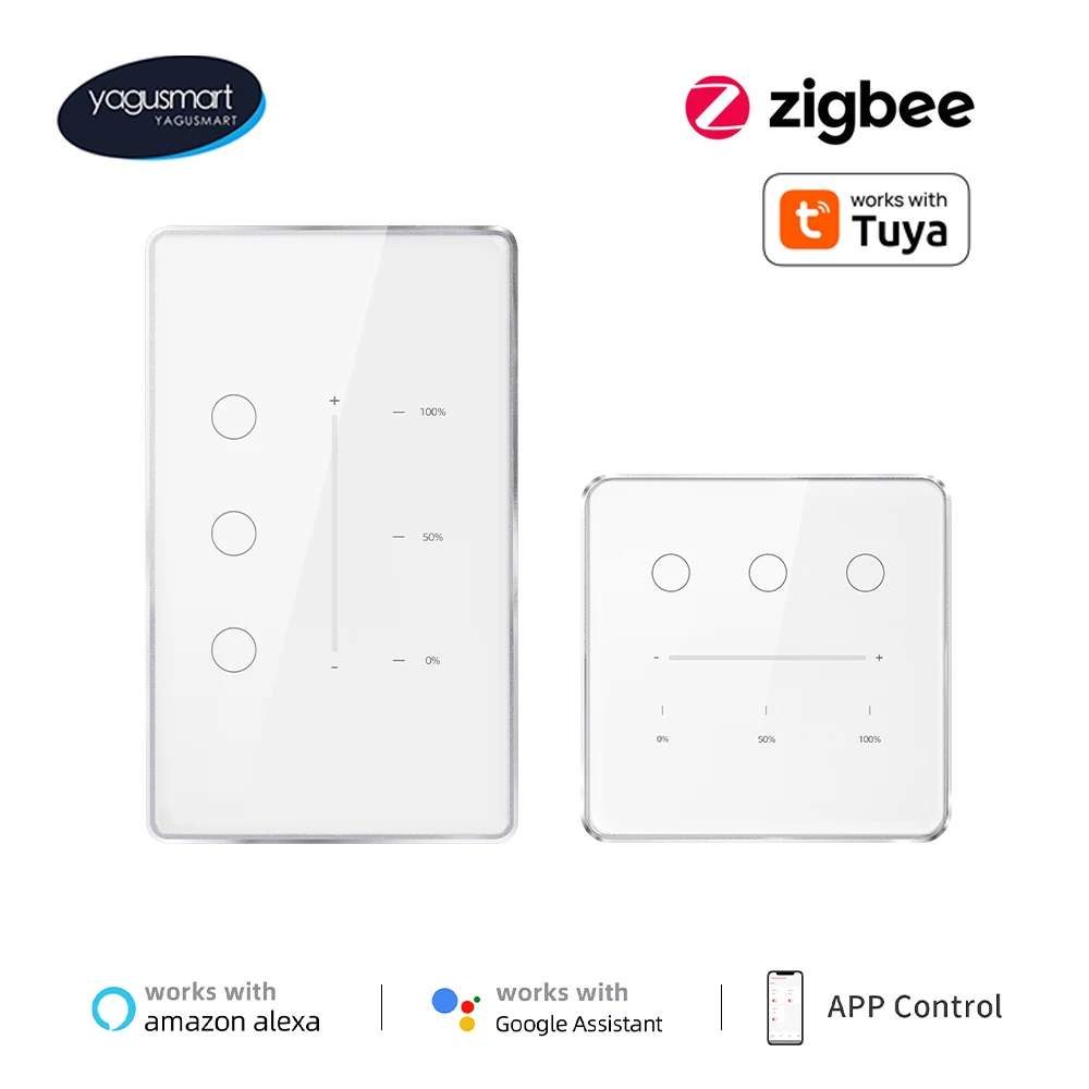 Yagusmart Zigbee 3 Gang Dimmer Light Switch ทํางานร่วมกับ Tuya Smart Life รีโมทคอนโทรล US EU มาตรฐานสวิทช์เปอร์เซ็นต์ควบคุม 1