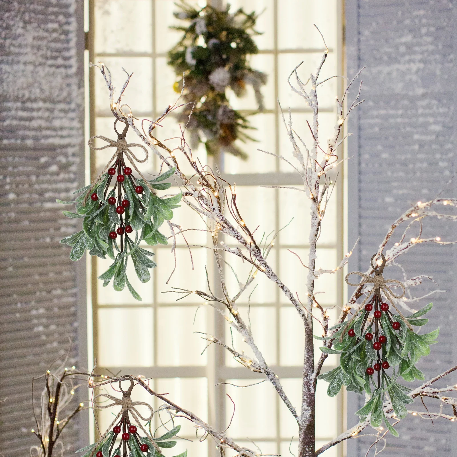 23cm Artificial Mistletoe Branch Fake Red White Decorative Flower Bouquet Holiday Home Christmas Party Hanging Decorations