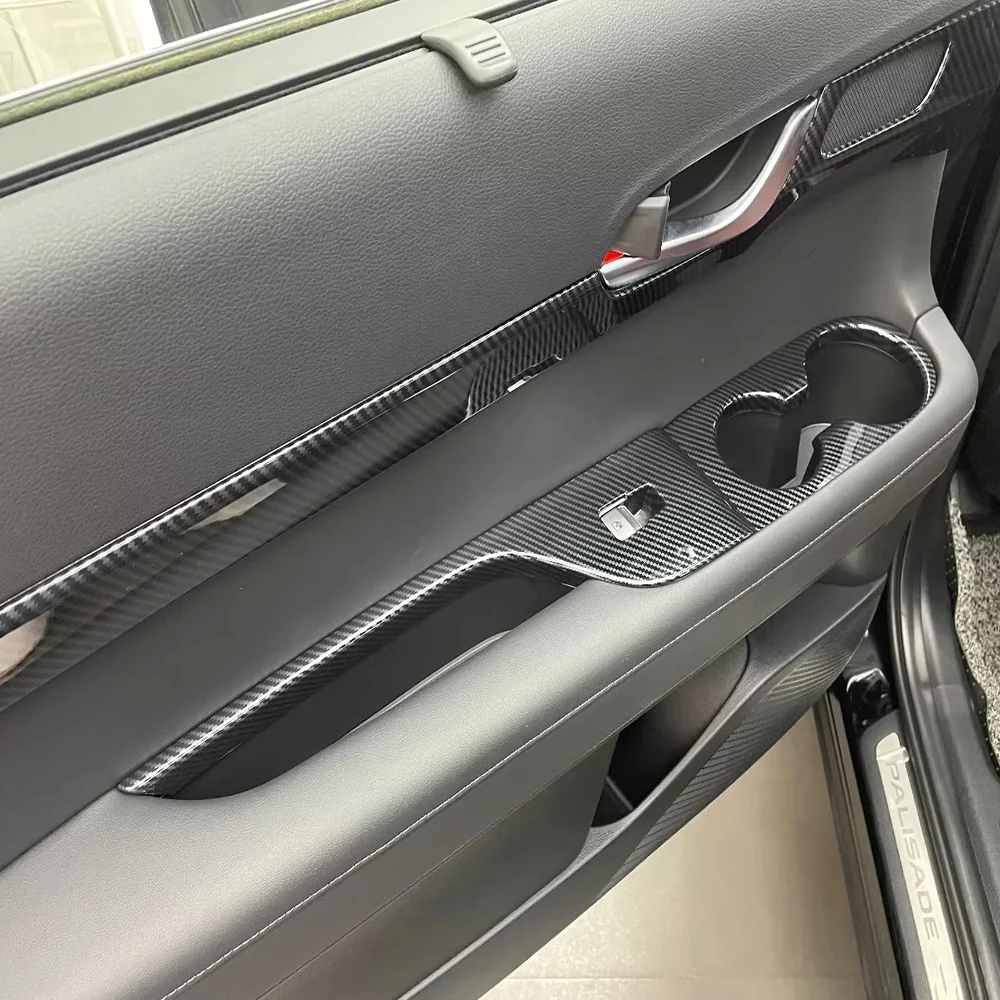 

For Hyundai Palisade 2019- 2022 2023 ABS Carbon Fiber Inner Door Armrest Window Lift Button Cover Trim Interior Accessories