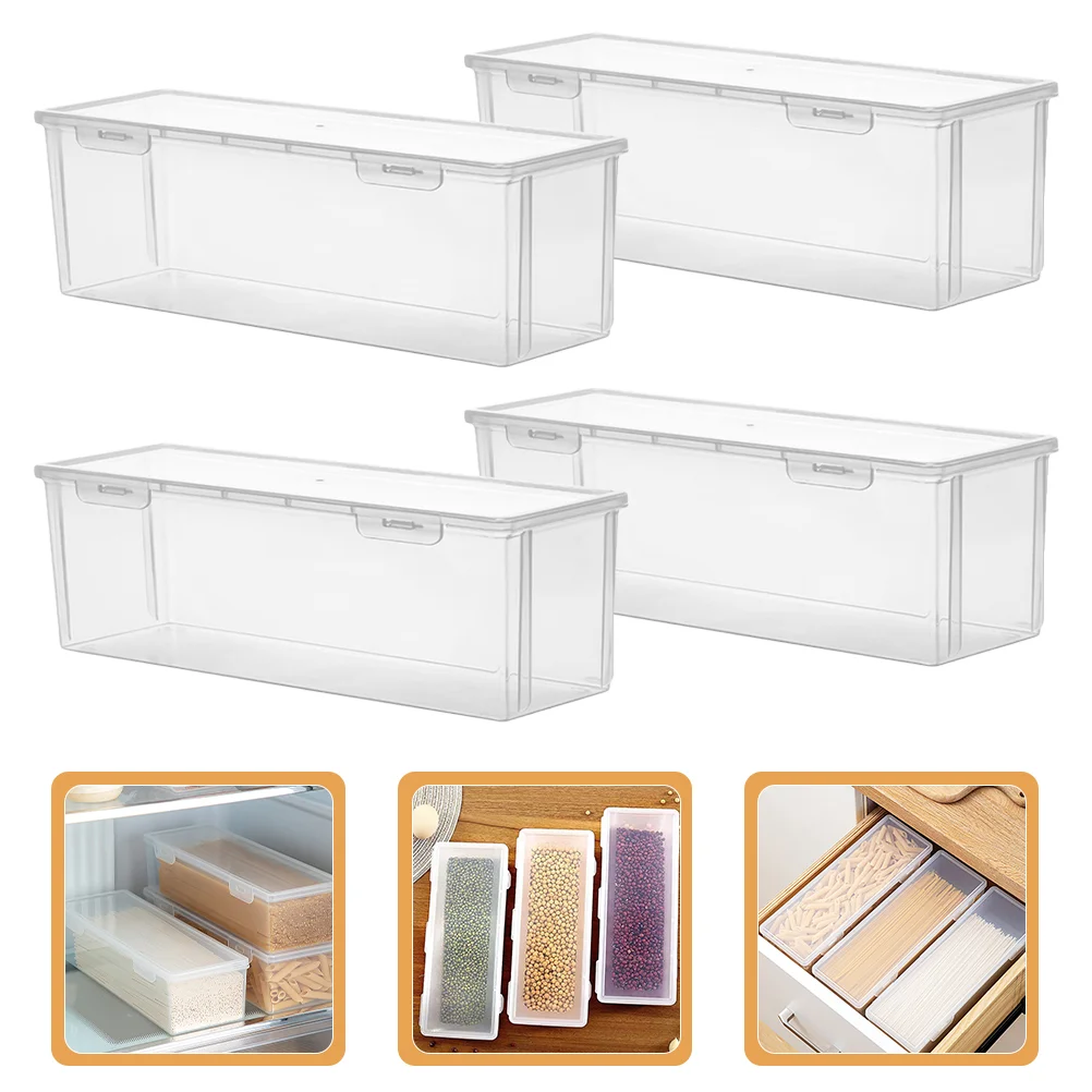 

Transparent Hinge Kitchen Beans and Noodles Storage Box Refrigerator Sealed Crisper Multi-purpose Food 4pcs Containers
