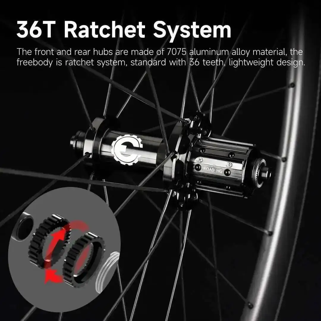 ELITEWHEELS SLR 700c Road Carbon Wheelset 3K Twill Brake Surface Ratchet System 36T Straight Pull Hub Clincher Tubeless Rim