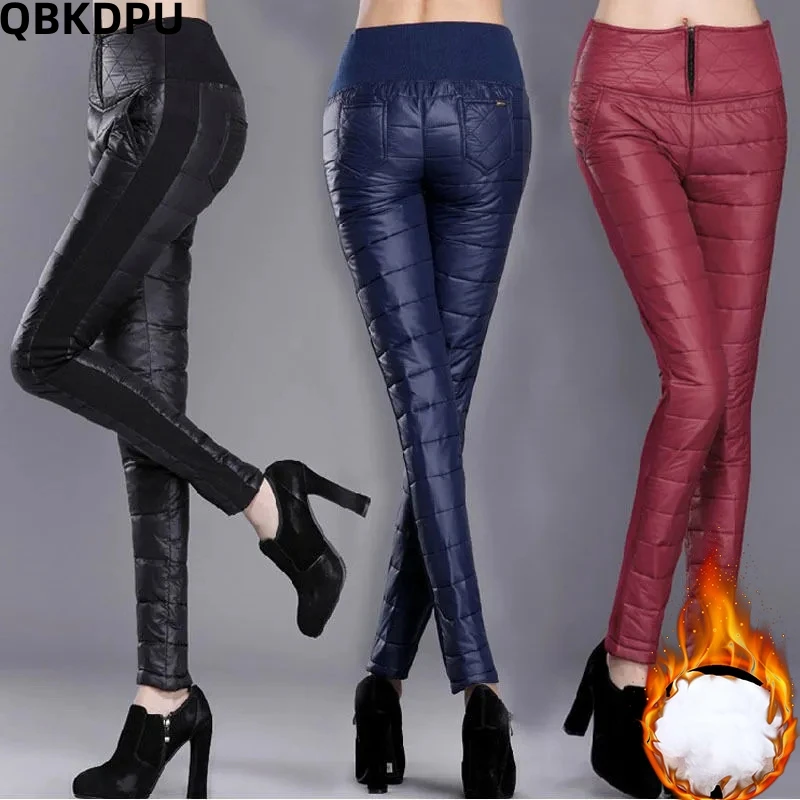 

Warm Thicken Down Cotton Pencil Pants Winter Women's Casual Patchwork Trousers High Waist Elastic Pantalones Elegant Sweatpants