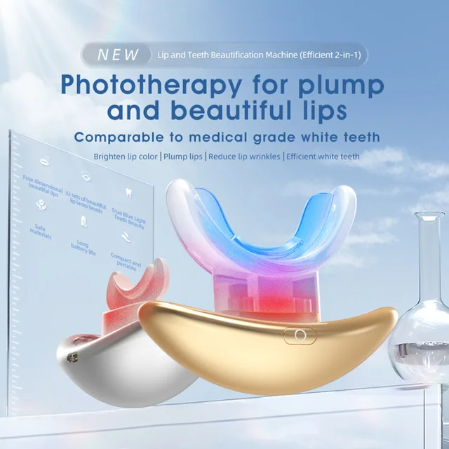 New Portable 2 IN 1 LED Teeth Whitening Lip Lines Tool LED Light Therapy Electric Teeth Whitening Anti Wrinkles Lip Plump Device