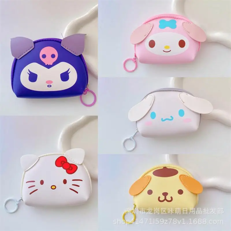 

Sanrio Hellokitty Mymelody Pachacco Kuromi Cinnamoroll Purin Anime Coin Wallet Card Bag Small Items Storage Bag Semi Round Purse