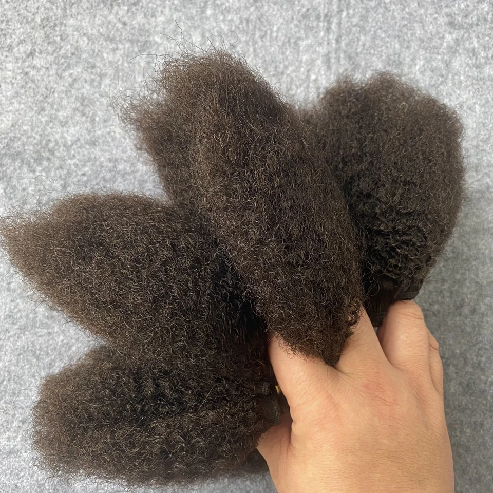 Raw Human Hair Weave Fluffy Bundles Deal Double Drawn Afro Kinky Curly Bundles Natural Black Remy Wavy Hair Extensions 3Bundles - 3