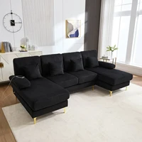 Диван KOMHTOM U со светодиодной подсветкой, портом USB-C, каркас из цельного дерева, 4 роскошными подушками, эргономичная спинка премиум-класса — изображение 2