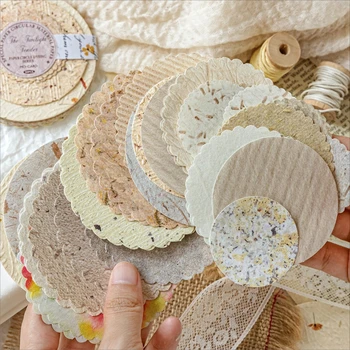 50 Pezzi di Carta Vintage per Scrapbooking, Adesivi Decorativi Kawaii per Junk Journal, Materiale DIY in Carta Goffrata Rotonda