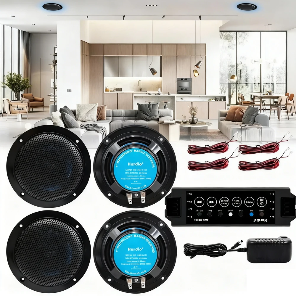 Bluetooth Marine Speakers 4&lsquo;&rsquo; 320W 4PCS Bluetooth Marine Boat Ceiling Speaker Waterproof In Wall Speakers For Bathroom Kitchen Home Theater