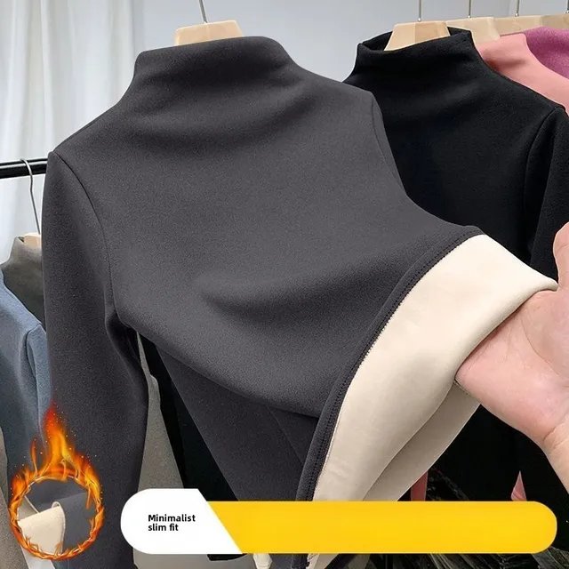 Sous-vêtements thermiques pour femmes, chemise inférieure à col mi-haut, couleur unie, col Semi-haut, manches longues, T-Shirt basique, pulls chauffants, hiver 1