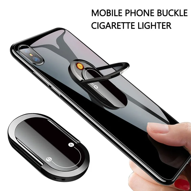 cigarette lighter mobile phone holder Cell Charger Phone Stand USB Phone Buckle Rechargeable Lighter, Multifunctional Mafby Cool Phone Ring Lighter