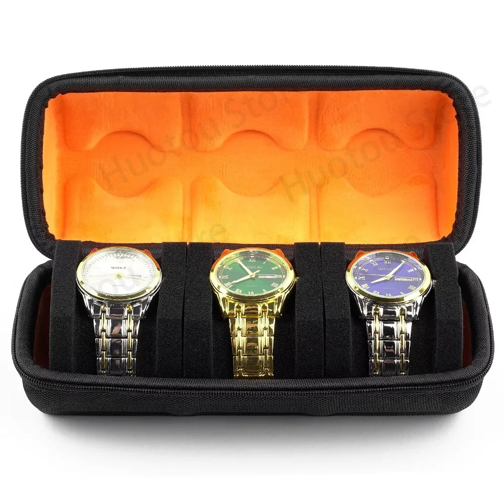 Elegant Black Travel Watch Case - Durable Nylon Exterior, Secure Clip-On Closure, Stylish Display Storage Box