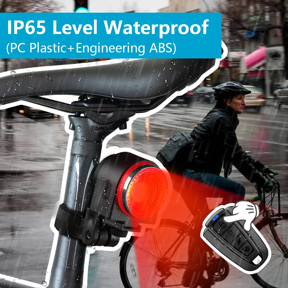Waterproof Smart Auto Brake Sensing Light Wireless Bike Burglar Alarm USB Charge Remote Control Bicycle Anti Theft Lamp