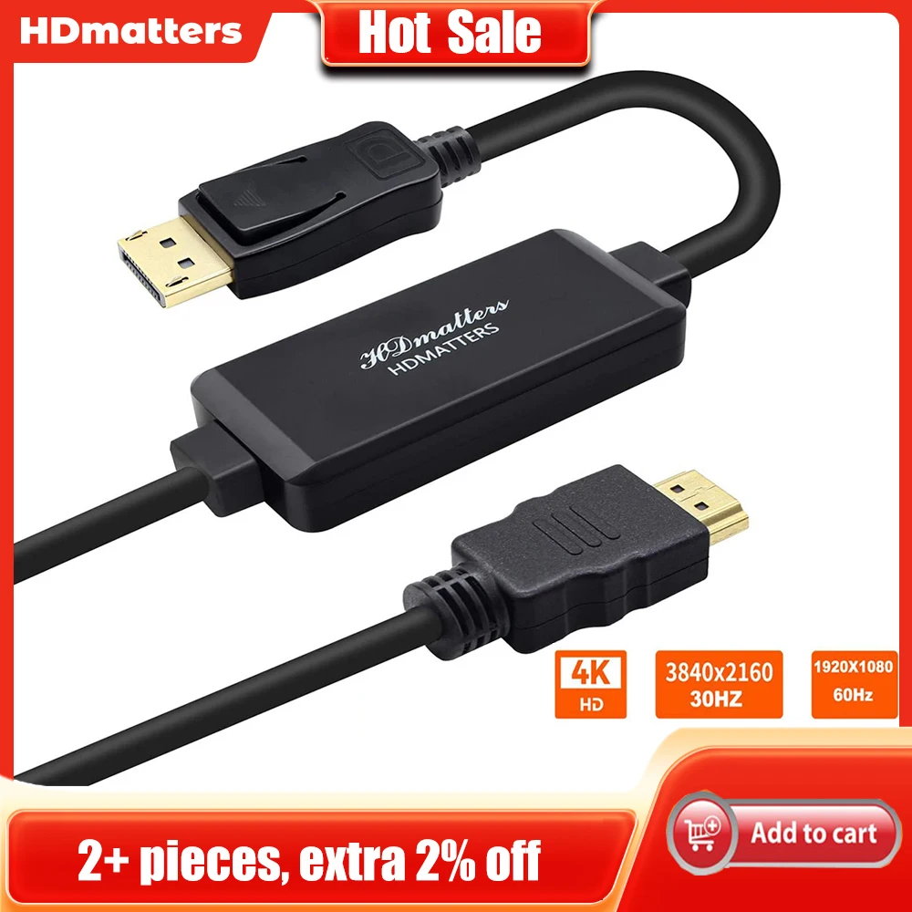 HDMI Cable Active 4K HDMI to Displayport cable 1.8m HDMI in to DP 1.2 out video converter adapter for Laptop PC PS4 Xbox Conversion Cable