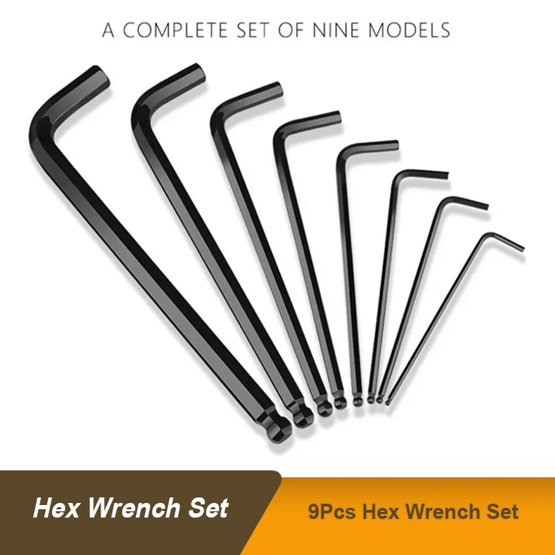 9Pcs Hex Wrench Set Allen Wrench Allen Screwdriver Tool Square Torx Inner Hexagonal Long Ball End L Key 1.5-10mm