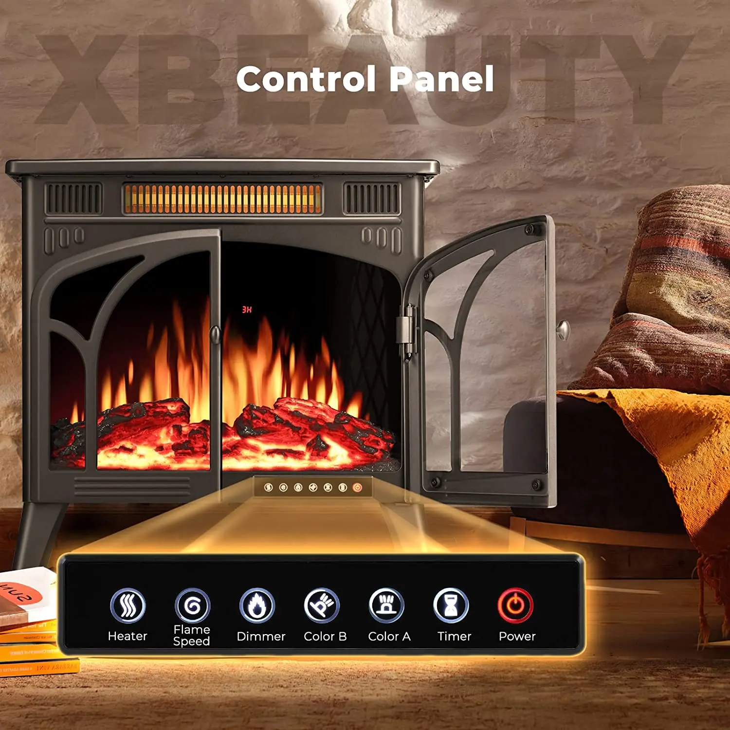 AGLUCKY Electric Fireplace Stove 3D Flame Effect Freestanding Heater  Portable Electric Fireplace Heater Indoor Heater Remote - AliExpress