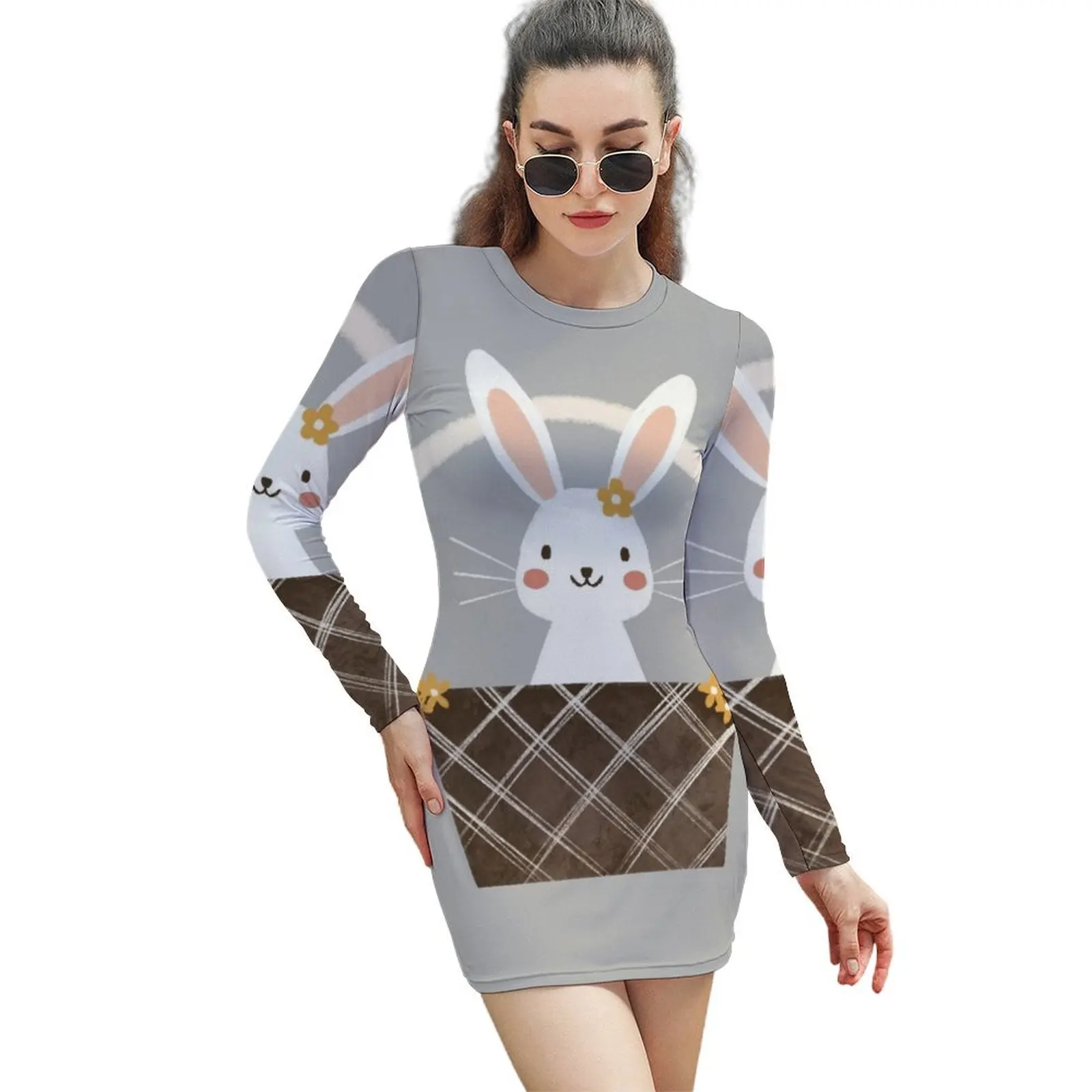 

Easter Basket Rabbit Long-Sleeved Sheath Dress clothing women summer 2024 Evening dresses women's summer clothing 2024