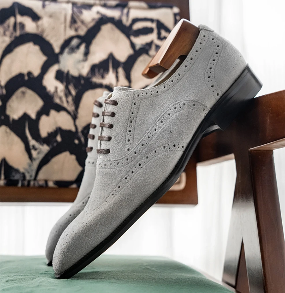 IN STOCK SIPRIKS MEN'S GENUINE LEATHER SHOES back brown gray purple cow suede wingtip dress shoes oxford brogue