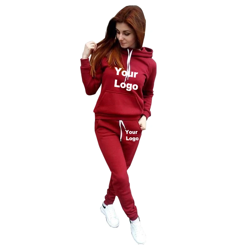 

Custom Logo Two Piece Set Tracksuit Women Top+Pant Suits Hoodie Pullover Sweatshirt with Pockets Ensemble Femme Suit Sets