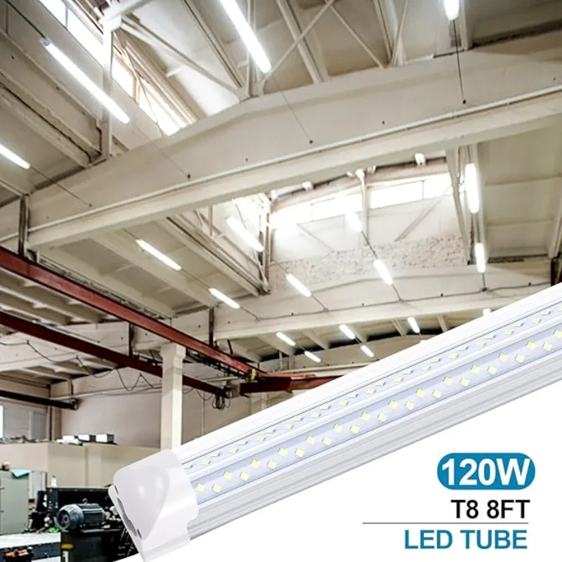 8FT T8 V Shape Integrated Tube Light Double Side 4 Row,120W LED Shop Light Fixture, AC85-277V 14400 Lumens 6000K Cold 4