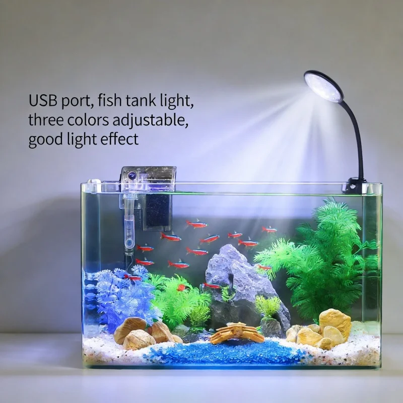 USB 어항 소형 클립 조명 수초 조명 LED 색상 변경 가능 조절식 조명 물 ..