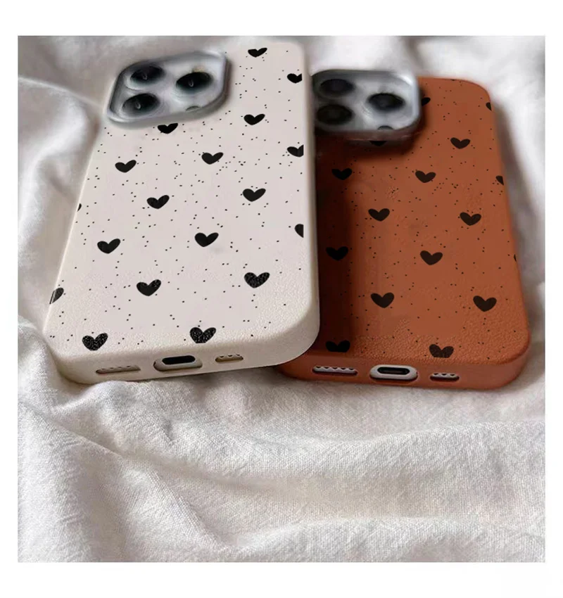 Chic Black Heart Leather Texture Phone Case Cover