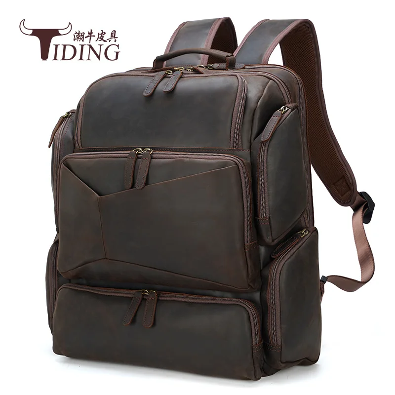 

New retro Crazy Horse leather 17 inch computer bag outdoor fashion leather backpack travel first layer leather shoulder bag men