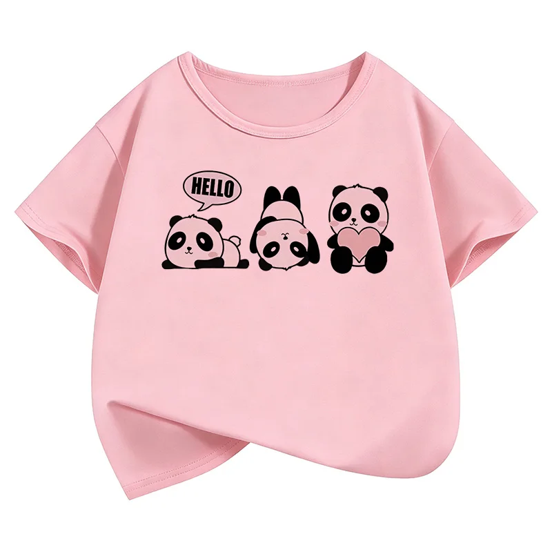 Panda Print Short Sleeve Kids' Casual T-Shirt