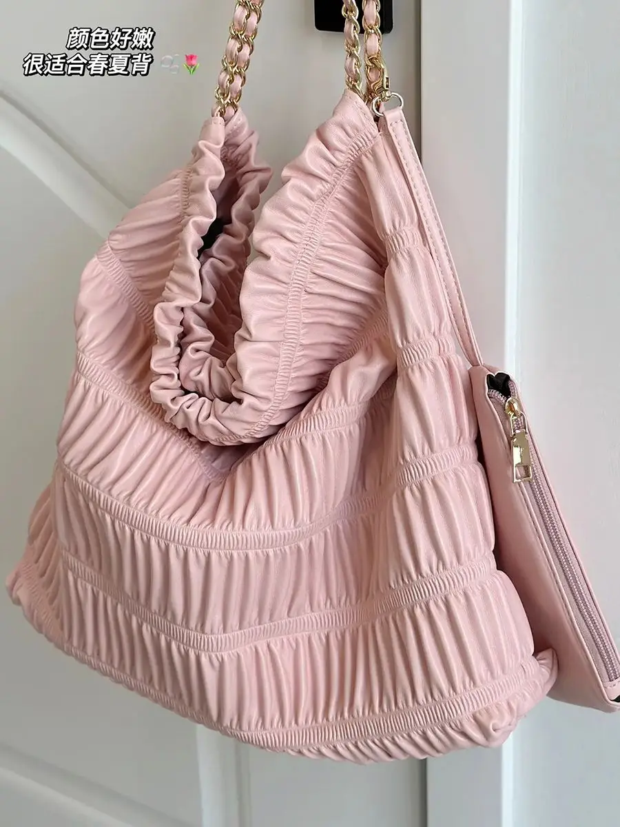 New Fashionable Canvas Pleated Bucket Shaped Women's Bag With Large Capacity Shopping Bag Casual And Simple Fashion Shoulder Bag