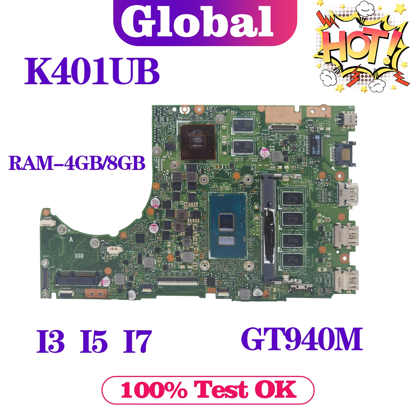 

Notebook K401UB Mainboard For ASUS K401UQ K401UQK A401U V401U K401U A400U Laptop Motherboard i3 i5 i7 6th/7th 4GB/8GB-RAM GT940M