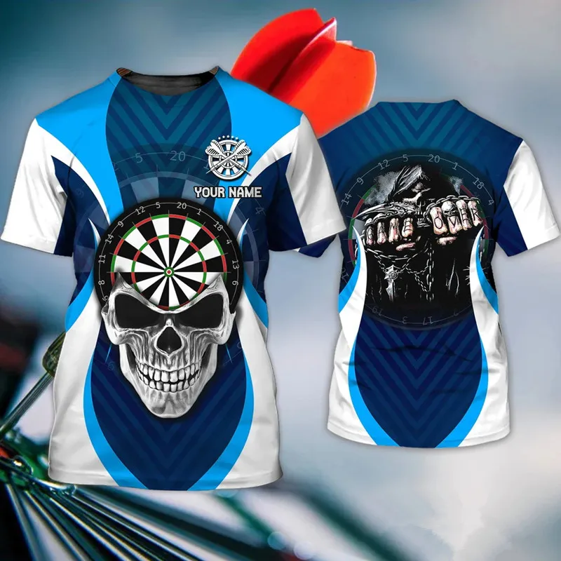 

Men's T-shirt Throwing Darts Skull Blue Personalized Name 3D Print Unisex T-shirt Harajuku Leisure T-shirt Top