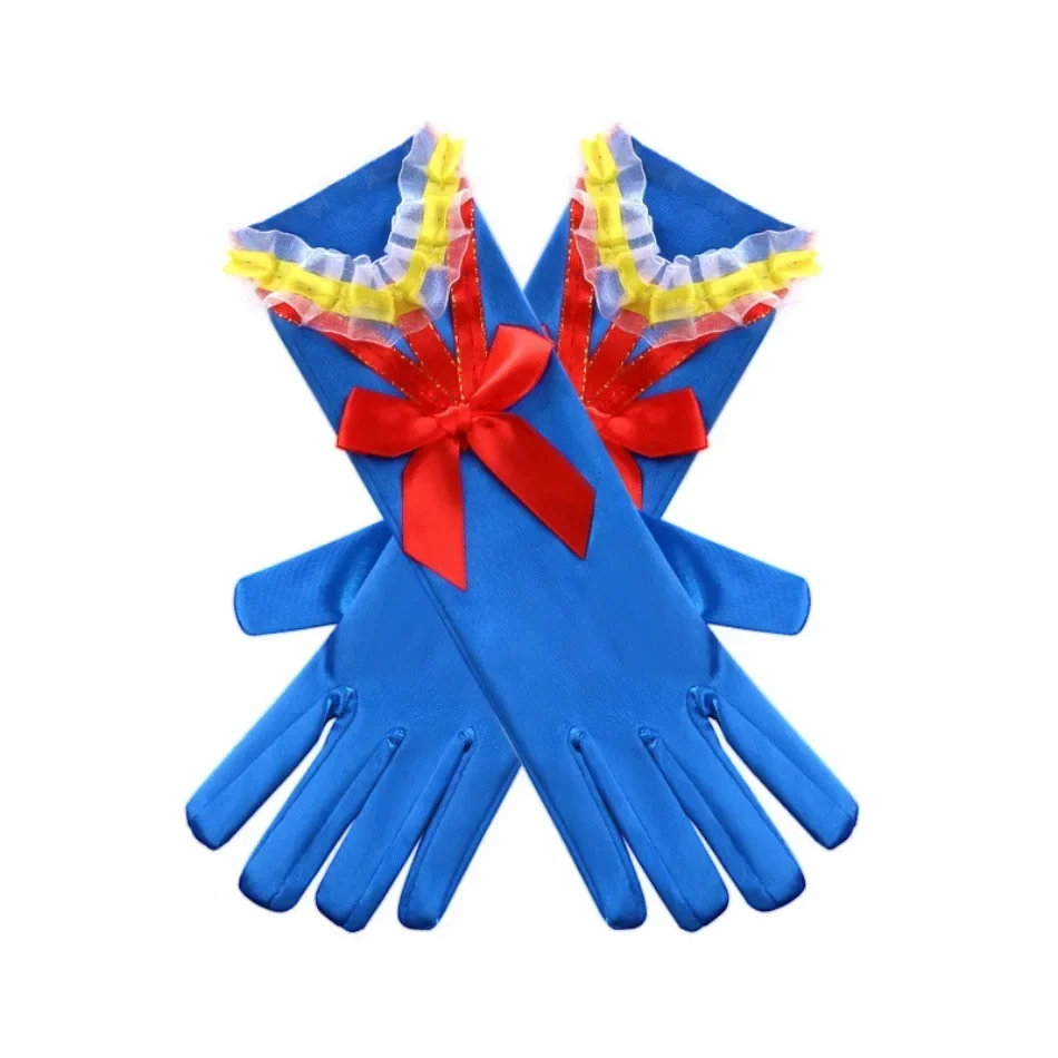 Girls Snow White Color Bow Bloves Kids Wedding Royal Blue Full Fingers Mittens Mid Lace Gloves Princess Dress Up Accessories children dance gloves