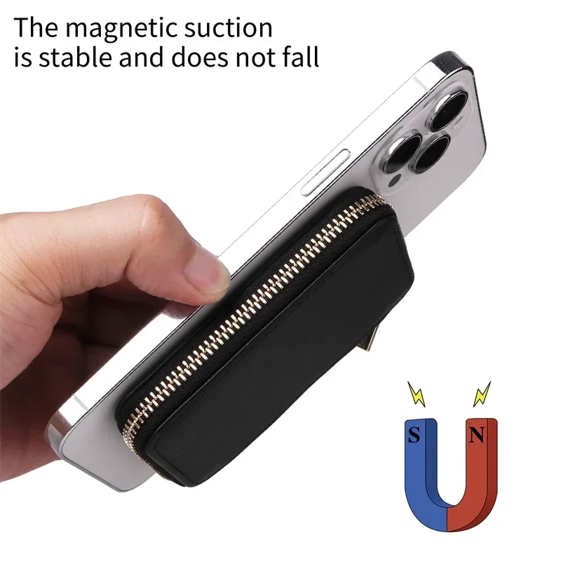Magnetic Zipper Wallet Card Holder with Stand Cover