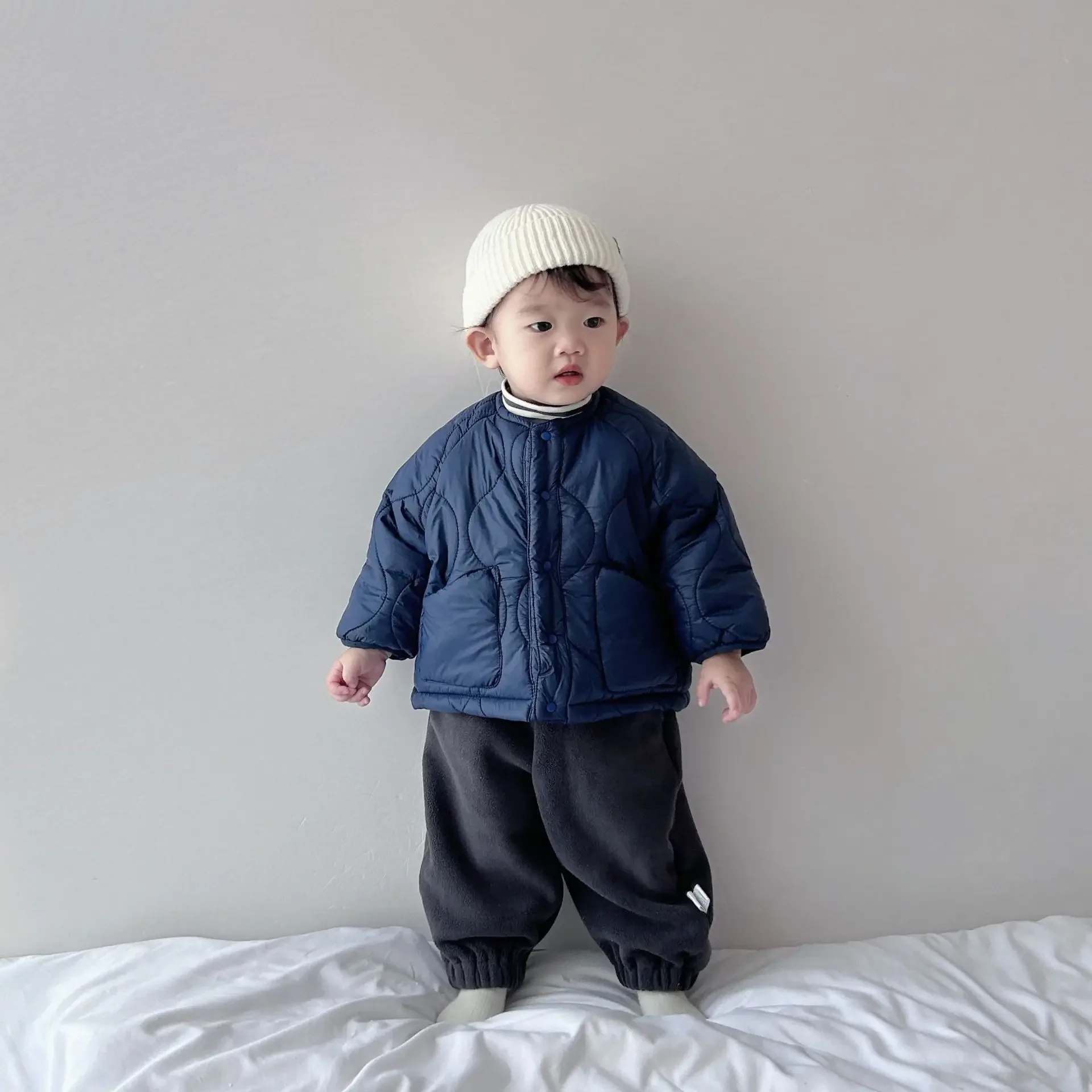 Baby Clothing Korean Style Solid Color Simple Cotton Padded Coat New Winter Fashion Boys Girls Thick Warm Padded Jacket
