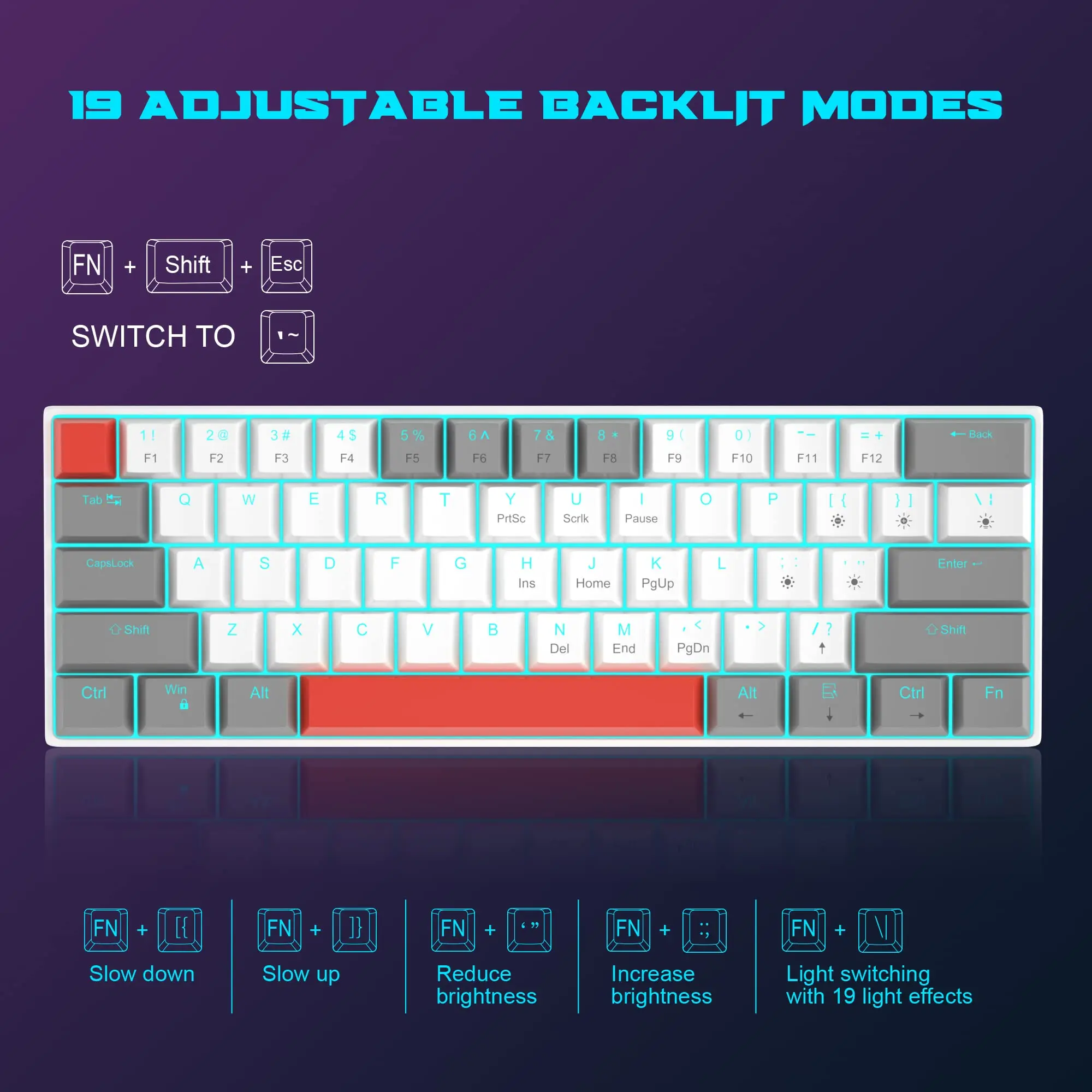 MageGee MK-Star61 Mini 60% Mechanical Keyboard 61 Keys Wired LED