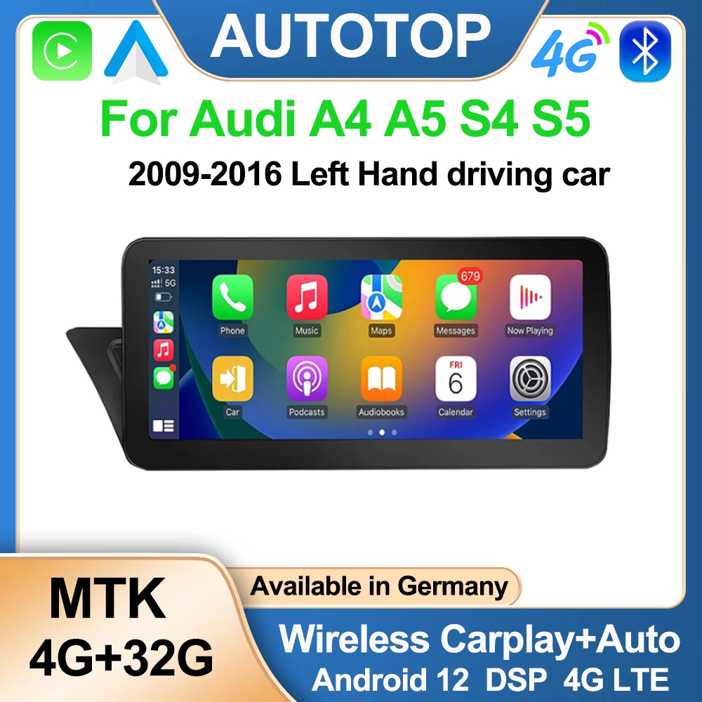 AUTOTOP Wifi 4G 10.25" Car Multimedia Player For Audi A4 B8 A5 S5 2009-2016 Wireless CarPlay Android Auto GPS Navigation BT 2Din