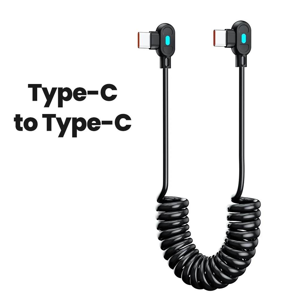 thumbnail image 1 of Cable de datos de resorte de doble codo de 60 W, cable de carga rápida tipo C a tipo C para iPhone 15, 16, Samsung y Xiaomi, cable doble tipo C., 1 of 5