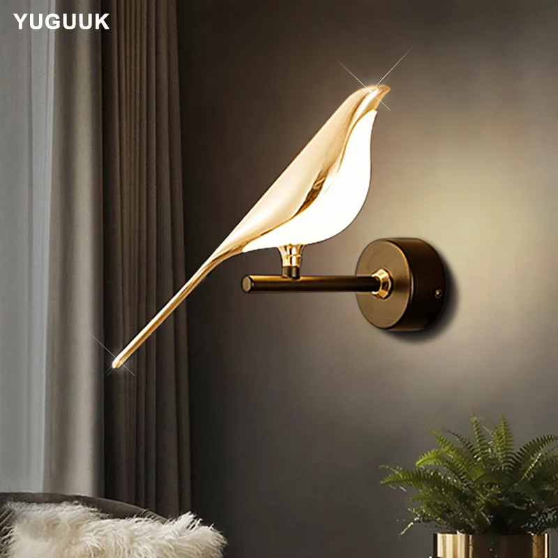 Nordic LED Golden Bird Wall Lamp Parlor Bar Bedside Hanging Light Novelty Rotatable Wall Lamp Bedroom Bedside Indoor Sconce 2