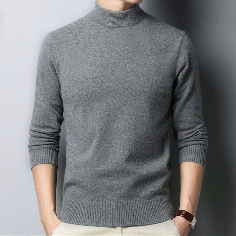 New Autumn/Winter Mock Neck Sweater Men Solid Color Pullovers Man Half Turtleneck Knitwear Fashion Brand Casual Mens Clothing - Image 3