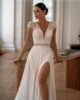 Luxury Wedding Dresses A Line Sexy Appliques V Neck Bridal Gowns Cap Sleeve High Split Chiffon Elegant Princess Vestido De Novia 1