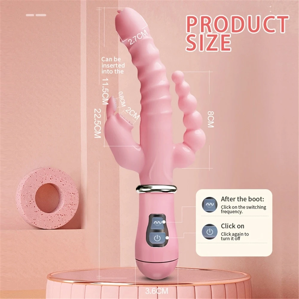 3 In 1 Dildo Rabbit Vibrator Tongue Licking Double Rod Masturbation Anal Clit Vibrator for Women female sex toys