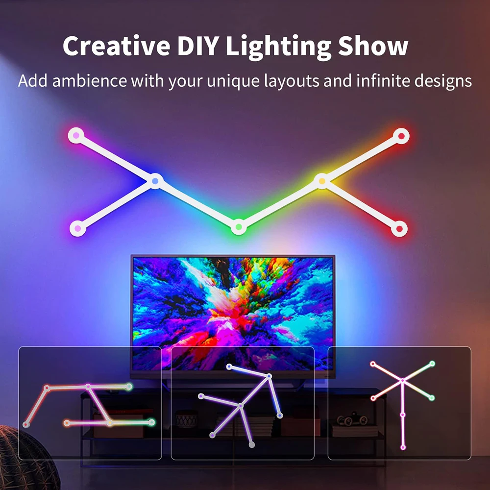 와이파이 LED 스마트 벽 램프, RGBIC 라이트 바, DIY 분위기 게임 벽 조명, TV 백라이트 침실용, 구글 홈 및 알렉사로 작동