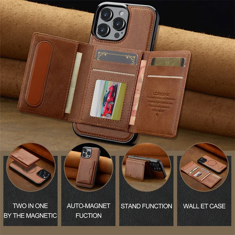 Premium Wireless Charging PU Leather Phone Case with Magnetic Flip and Card Holder